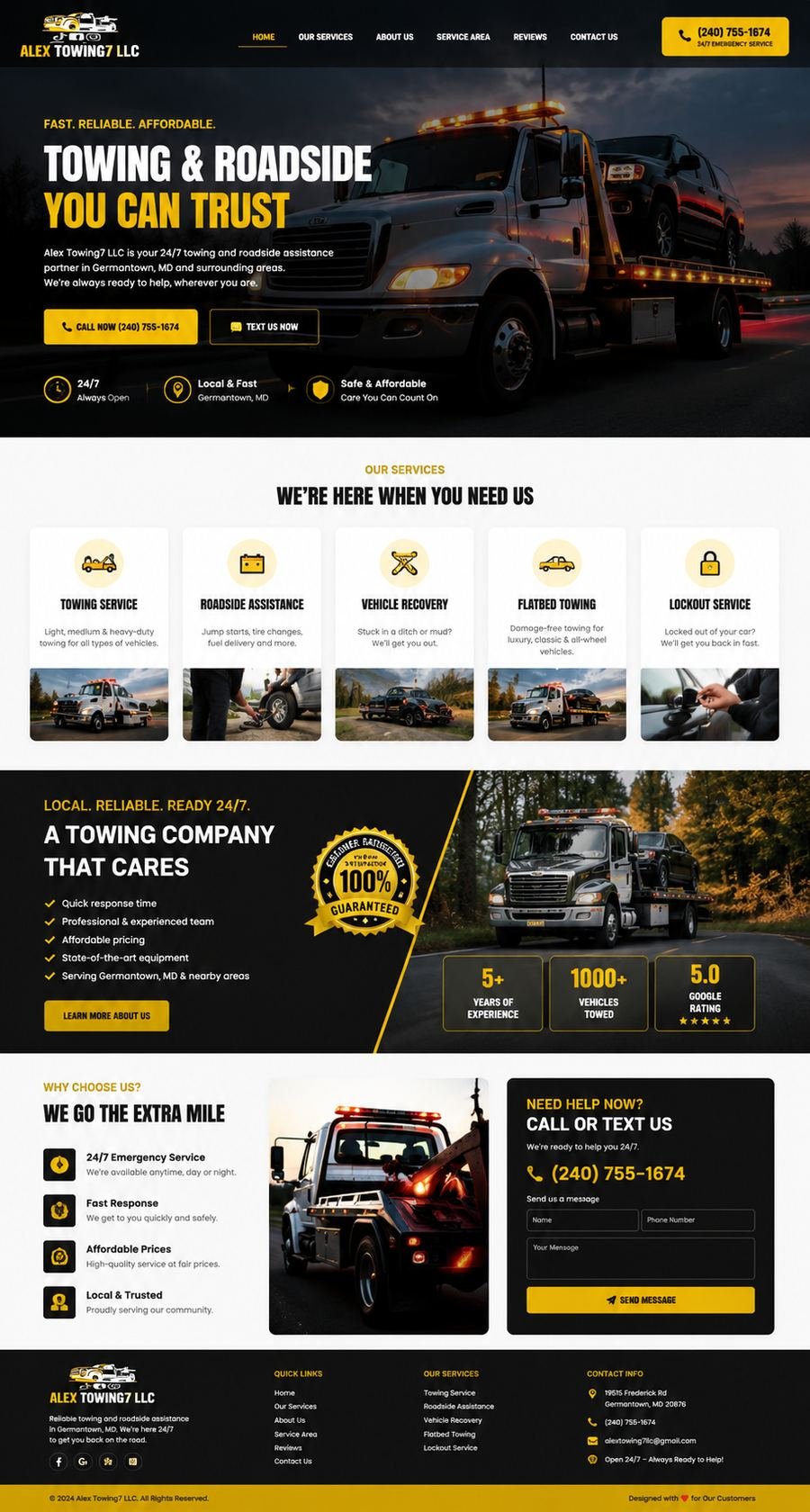 Alex Towing7 LLC website homepage designed by Be12 Media