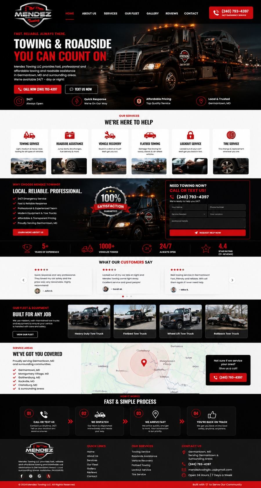 Mendez Towing LLC website homepage designed by Be12 Media
